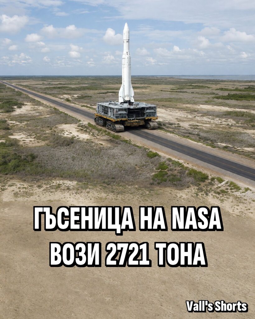 Гъсеничният транспортьор на НАСА пренася вертикална ракета по пътя към стартовата площадка – илюстрация
